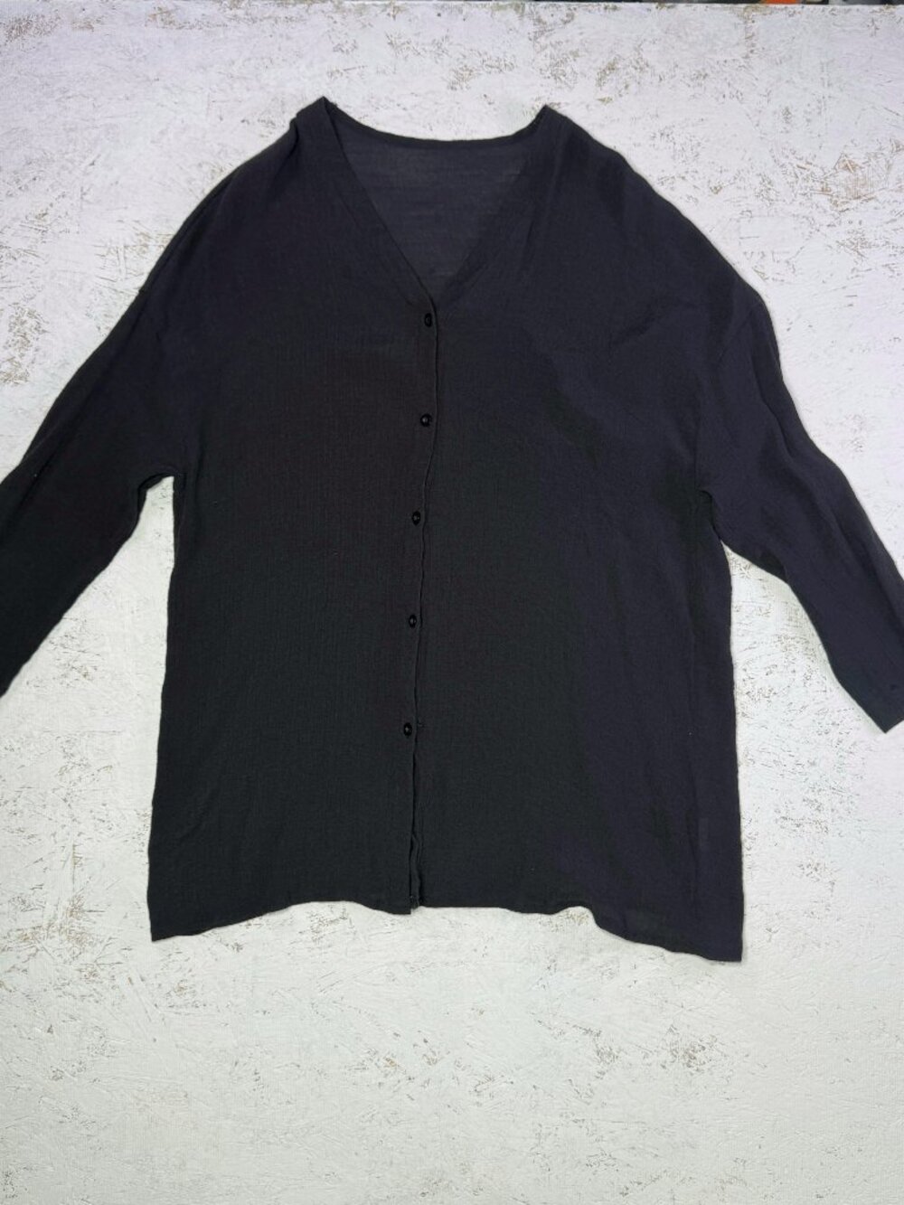 J. Jill Grey Lightweight Crinkle Knit Button Front Cardigan Sweater